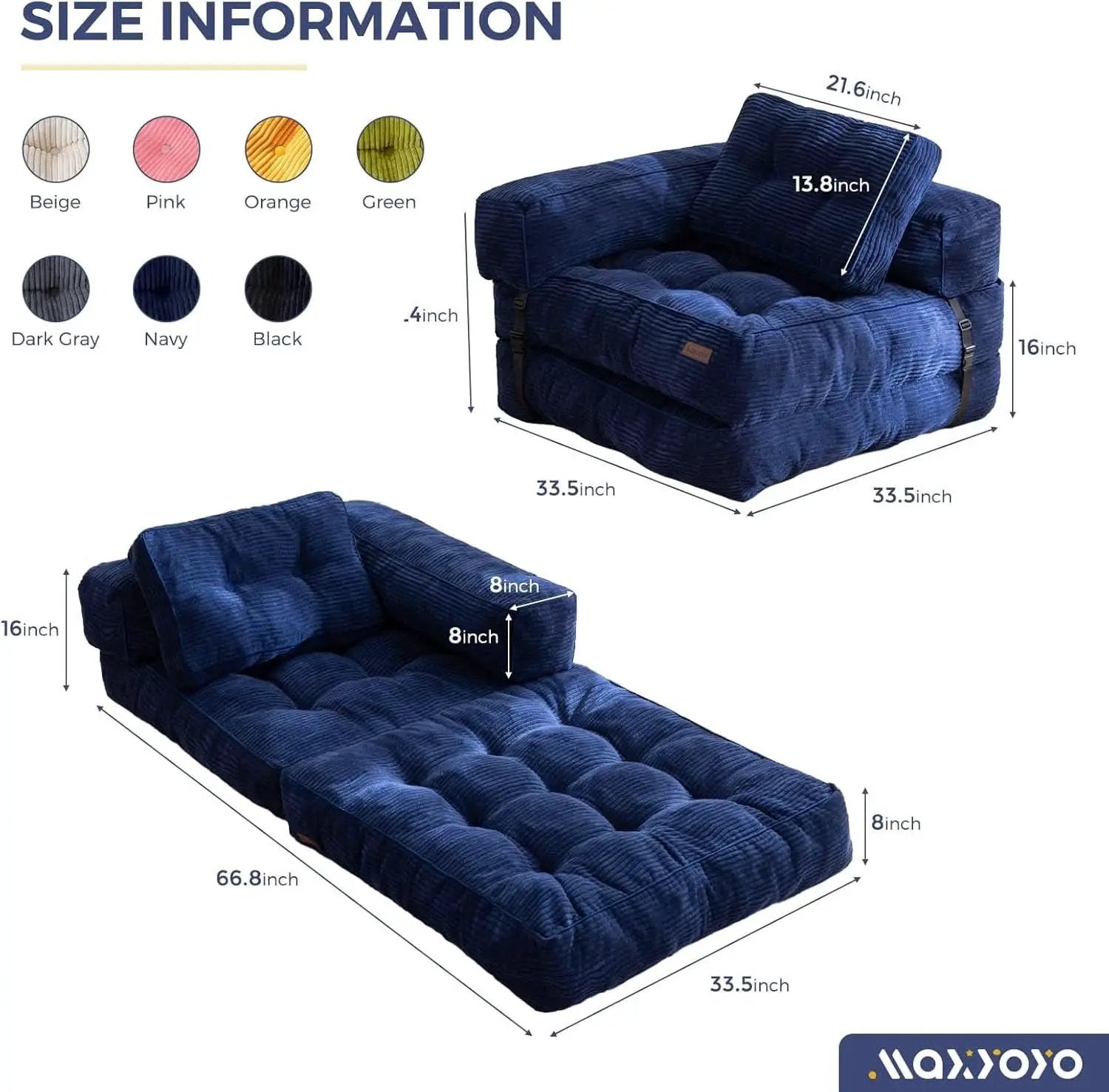 Navy Folding Sofa Bed With Armrests For Living Room from PriceLows™
