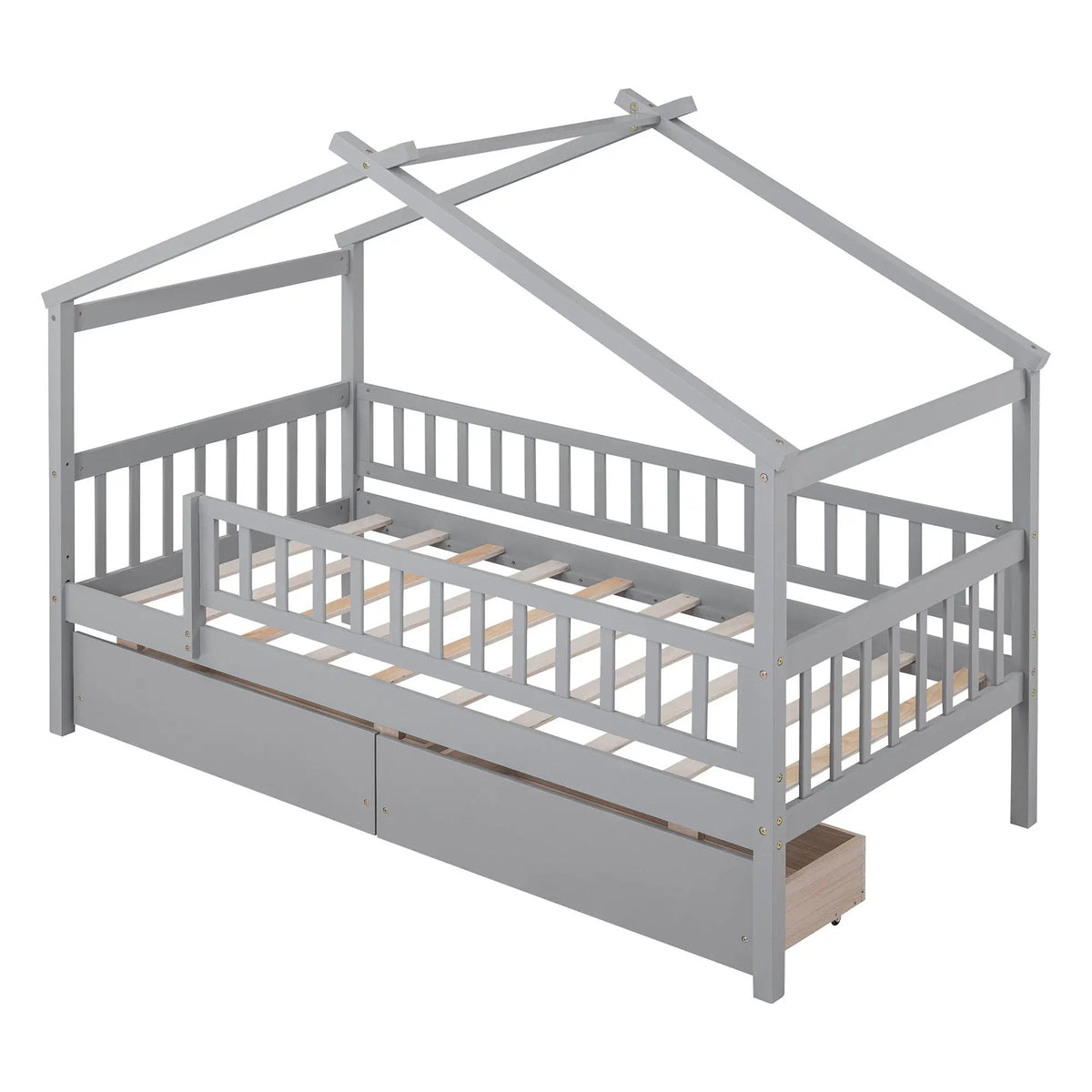 Kids House Bed With 2 Drawers | Sky Roof Design | Classic House Shape | 62.9 Inch Height