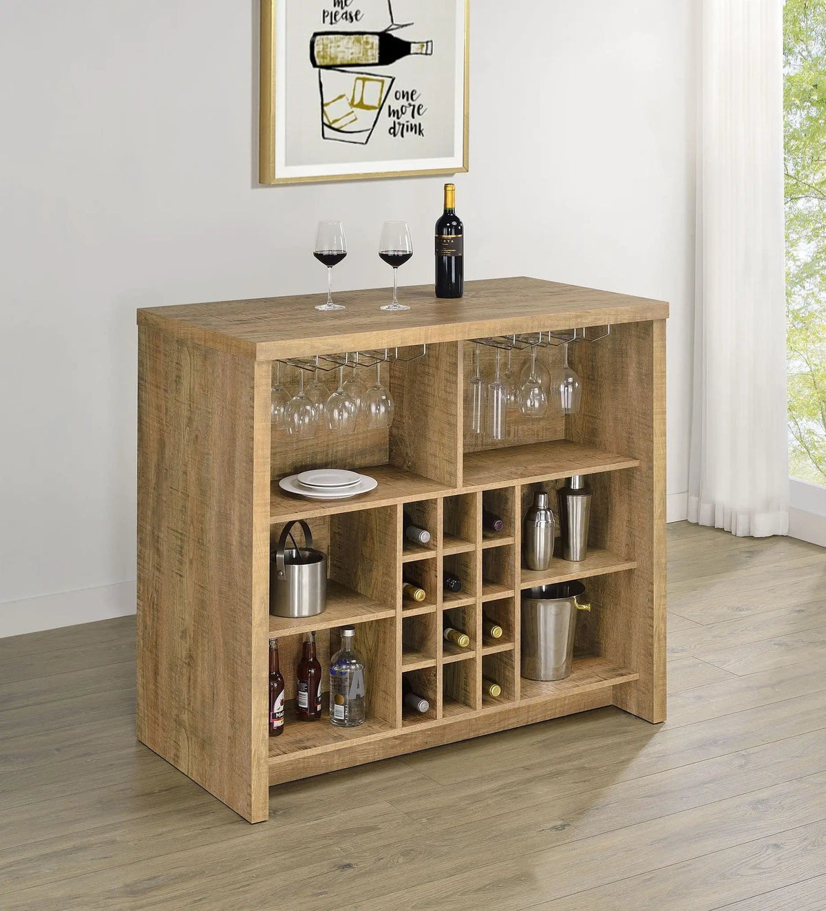 Topanga Engineered Wood Freestanding Home Bar Mango | 47.25 x 23.5 x 43.5 in | Engineered Wood & Metal | Home