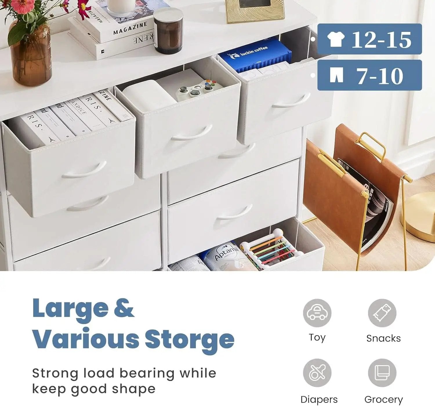 Sturdy Nine Drawer Dresser With Wood Top And Steel Frame from PriceLows™