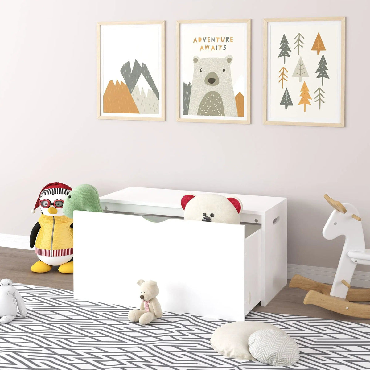 Toy Storage Organizer With Rolling Drawer, Chest With Wheels, Large Pull Out Bin For | 31.5 x 13.8 x 15.7 in | Engineered Wood & Mdf | White