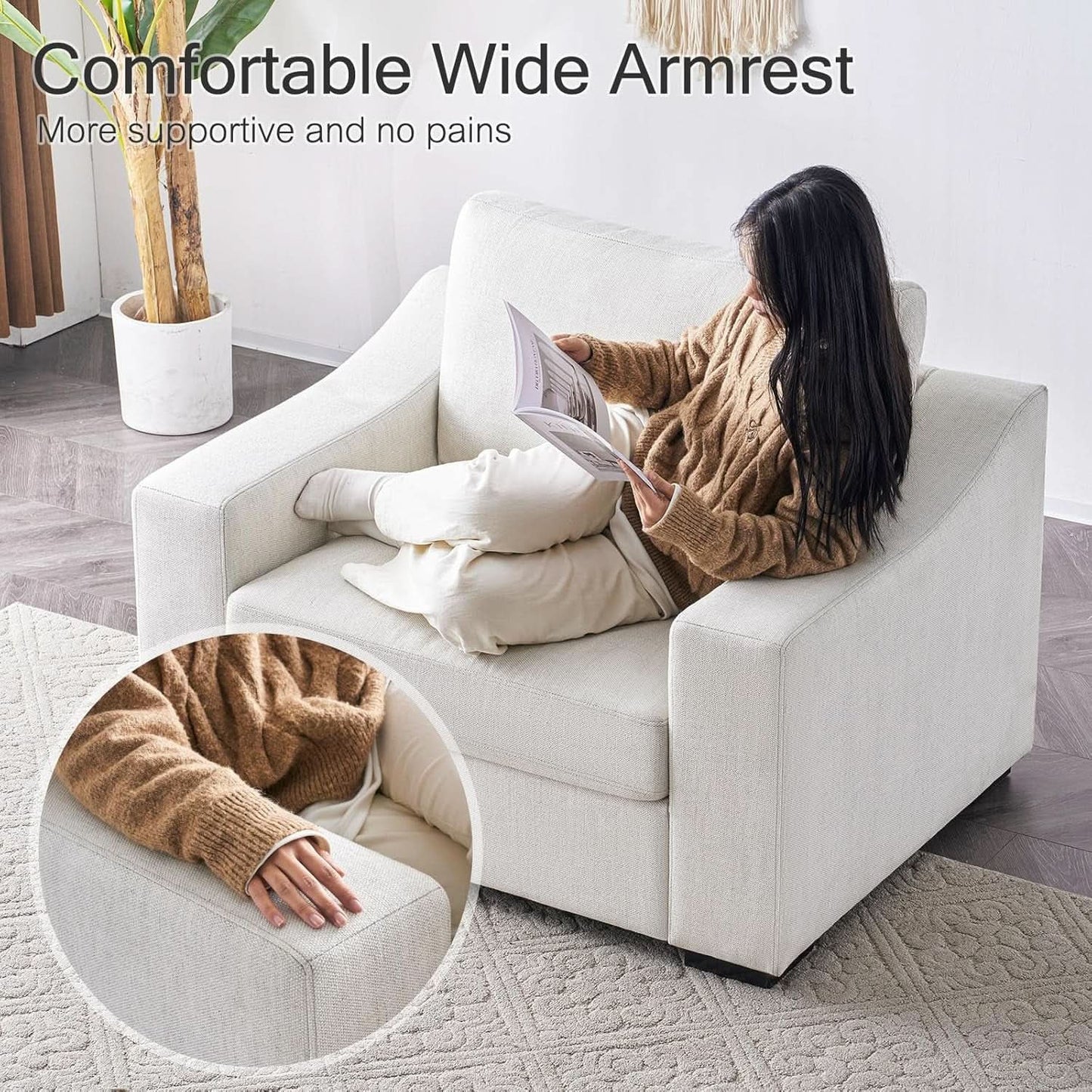 47 Inch Wide Ivory Upholstered Contemporary Armchair from PriceLows™