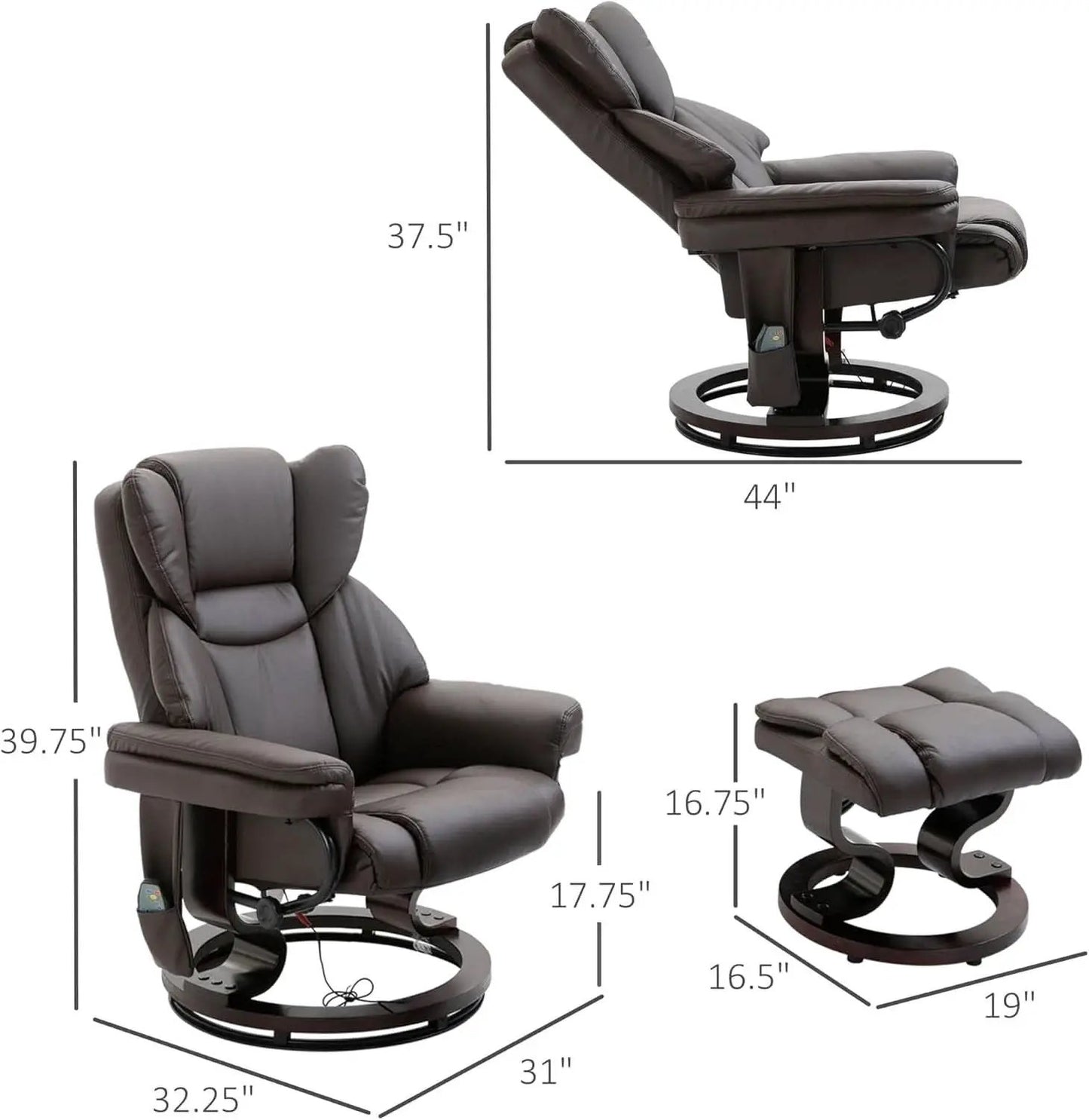 Brown Faux Leather Massage Recliner Chair With Ottoman from PriceLows™