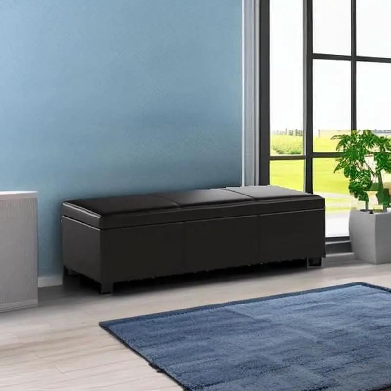 47 Inch DarkBrown Leatherette Storage Ottoman Bench from PriceLows™