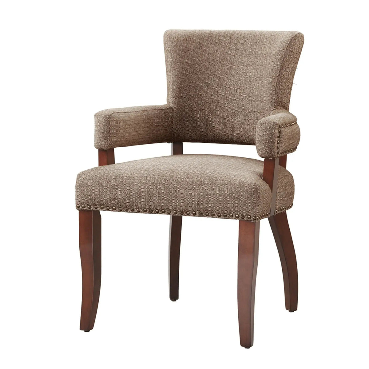 Arm Dining Chair | Brass Nail Head Detailing | Rubberwood And Solid Wood | High-Density Foam