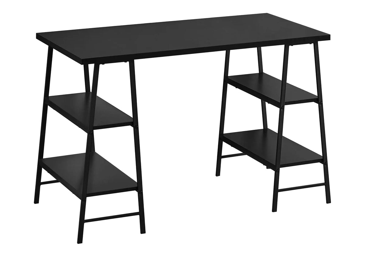 Industrial Computer Desk With Shelves | 47.25 Inch Width | 4 Open Shelves | Thick Desktop