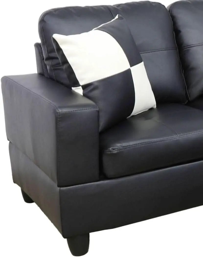 Black L Shaped 3 Piece Faux Leather Sofa Set With Storage Ottoman from PriceLows™