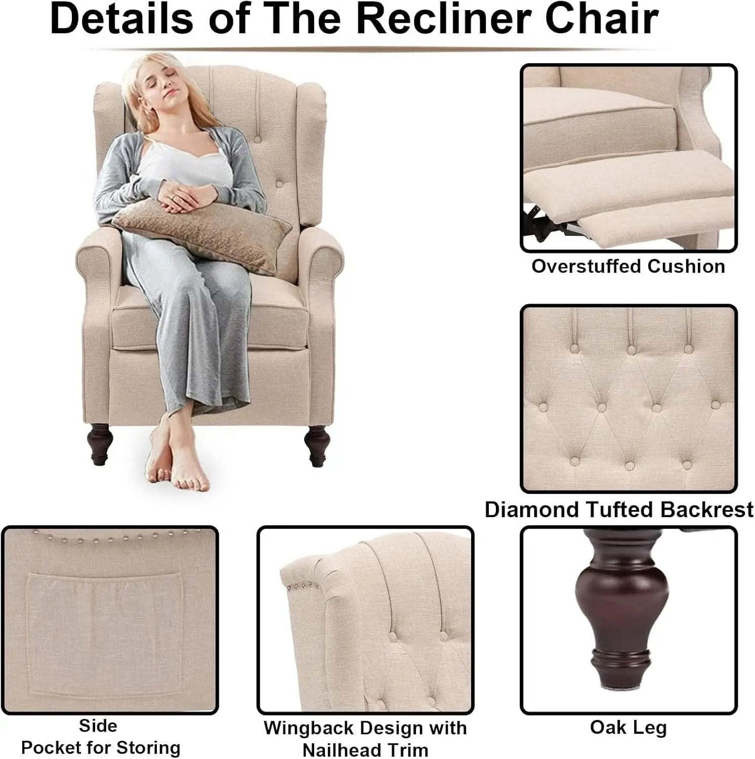 Beige Wingback Pushback Recliner With Massage Heat from PriceLows™