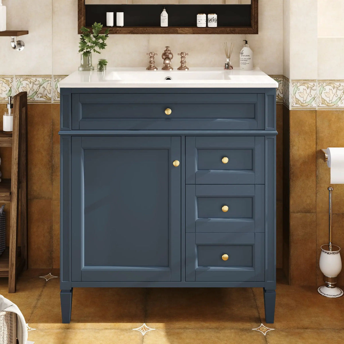 30 Inch Bathroom Vanity With Top Sink | 2 Drawers | Tip-Out Drawer | Vintage-Inspired Handles