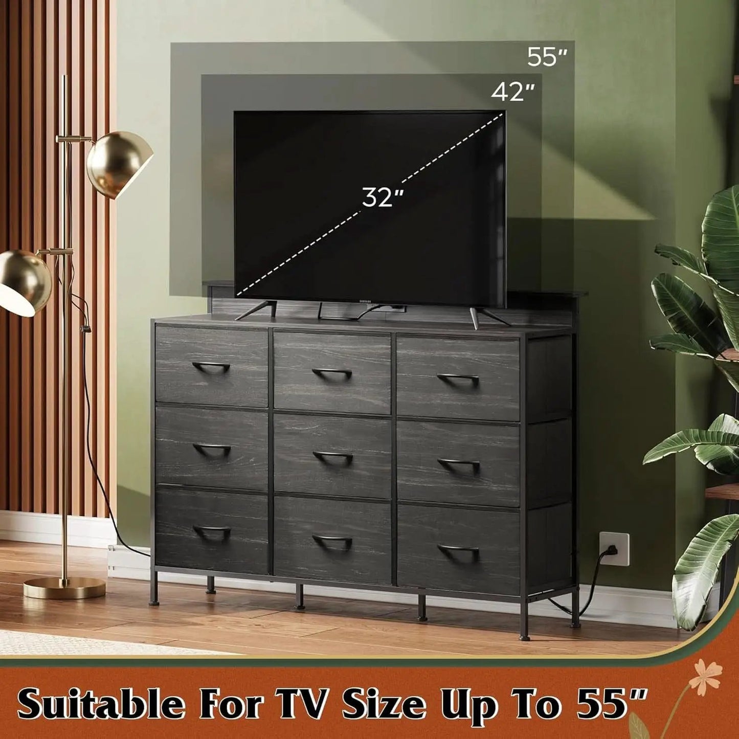 Dresser TV Stand 55 Inch With LED Lighting And Charging from PriceLows™