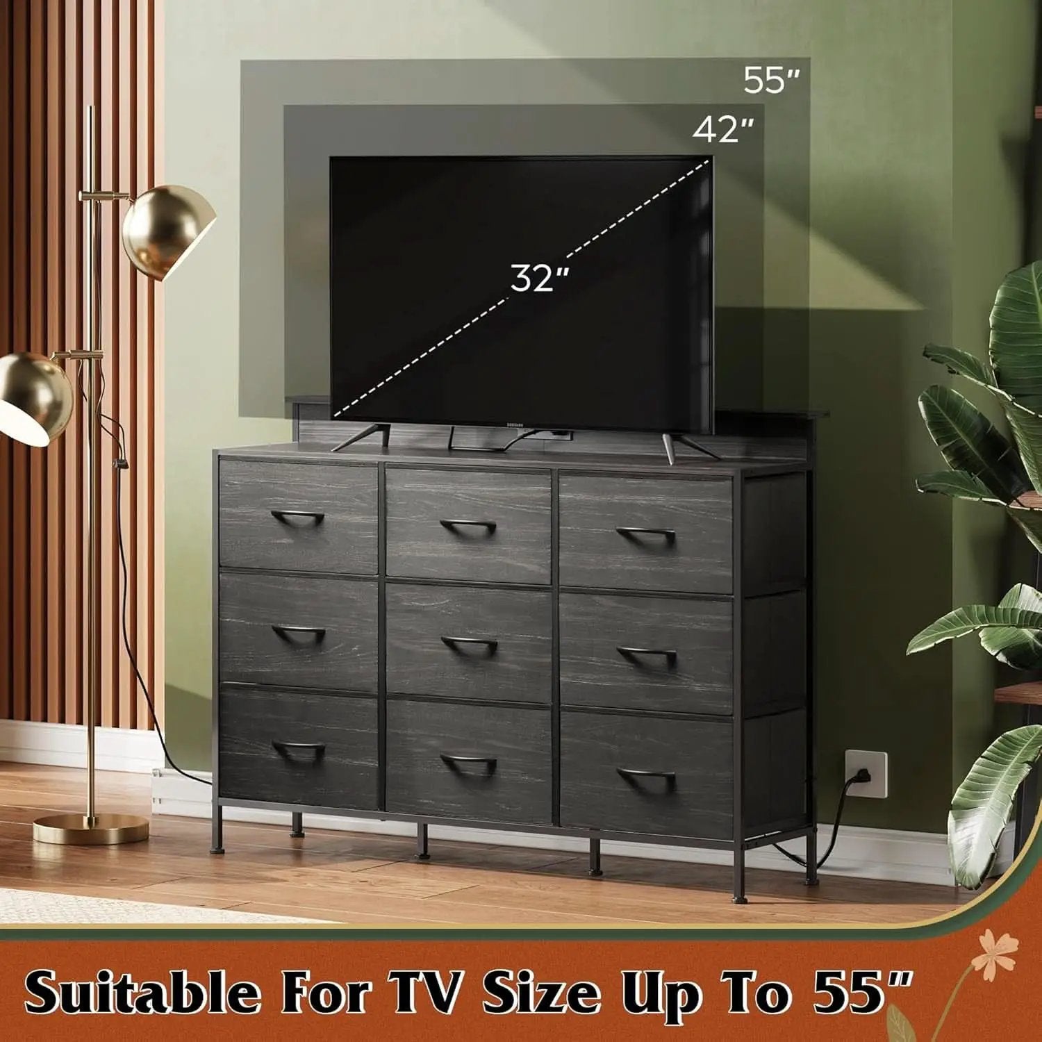 Dresser TV Stand 55 Inch With LED Lighting And Charging from PriceLows™