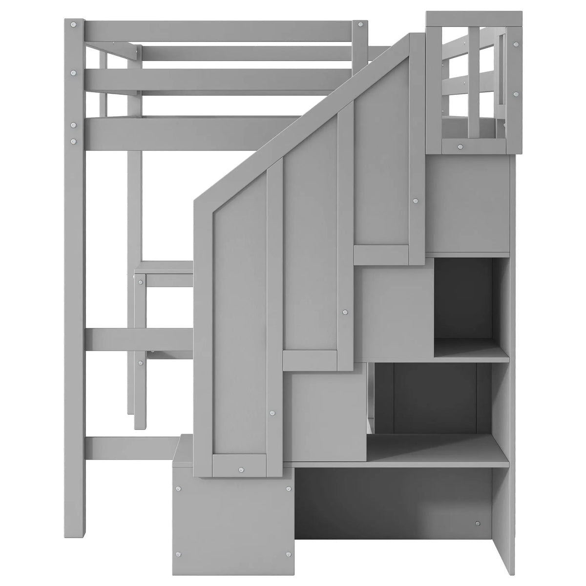 Loft Bed With L-Shaped Desk | Three Drawers | Cabinet | Storage Staircase