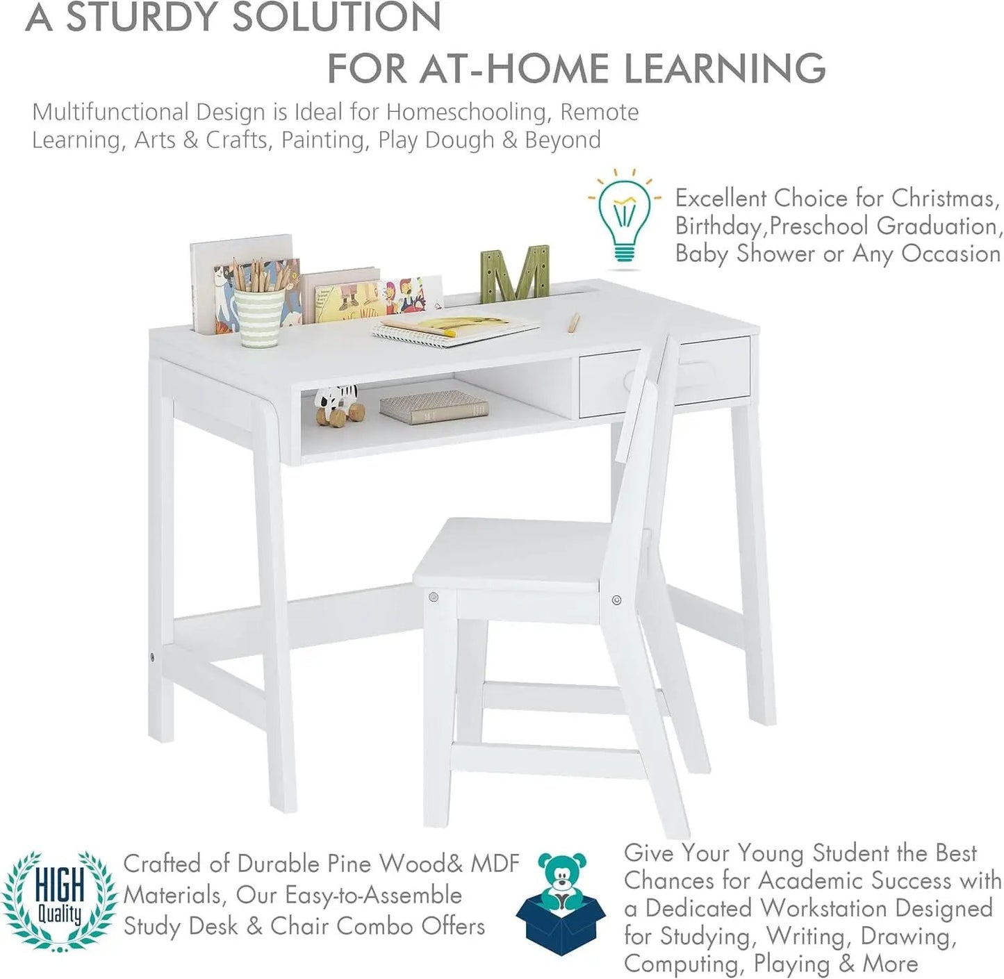 Kids Desk and Chair Set With Storage Drawers for Study from PriceLows™