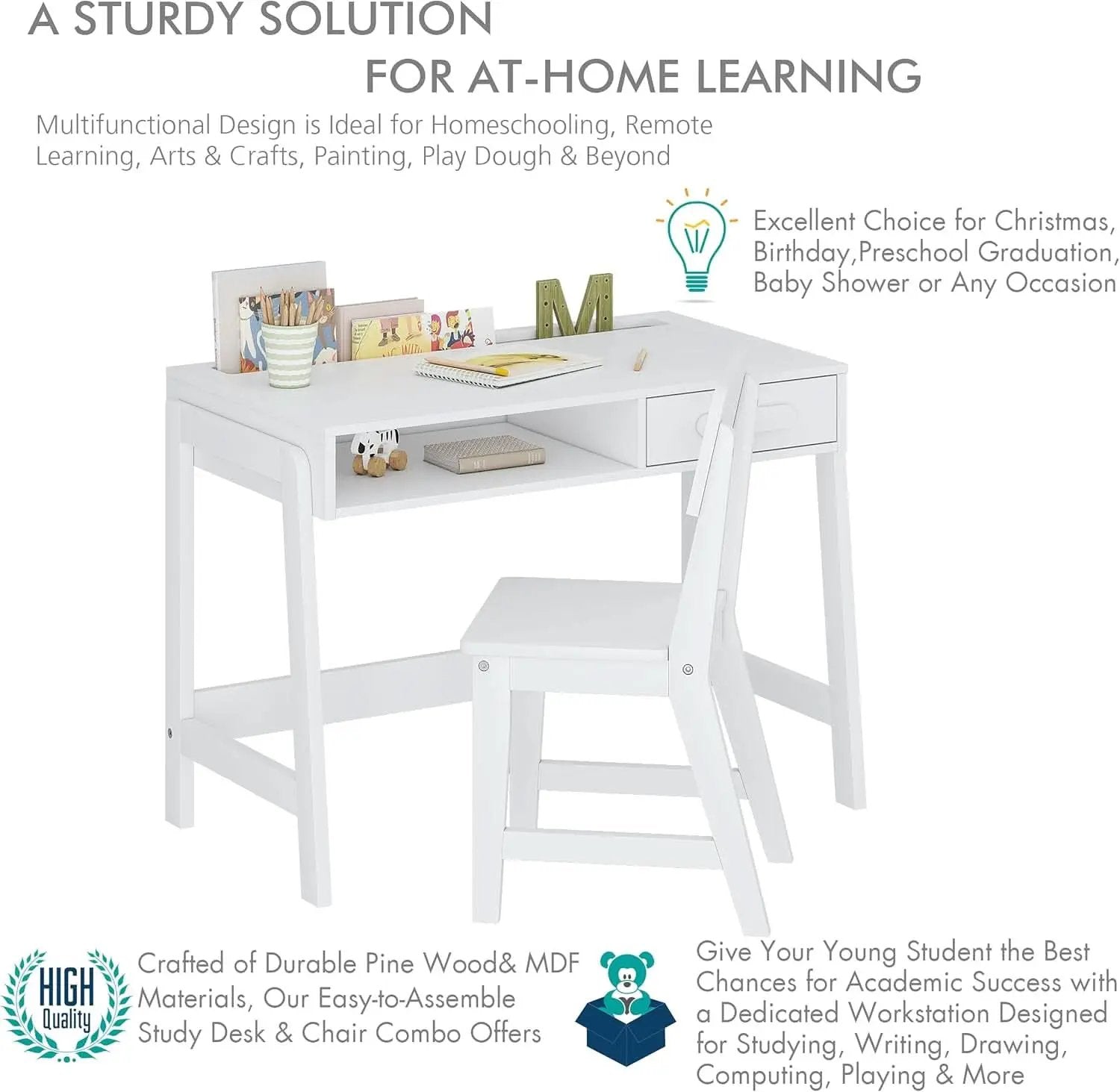 Kids Desk and Chair Set With Storage Drawers for Study from PriceLows™