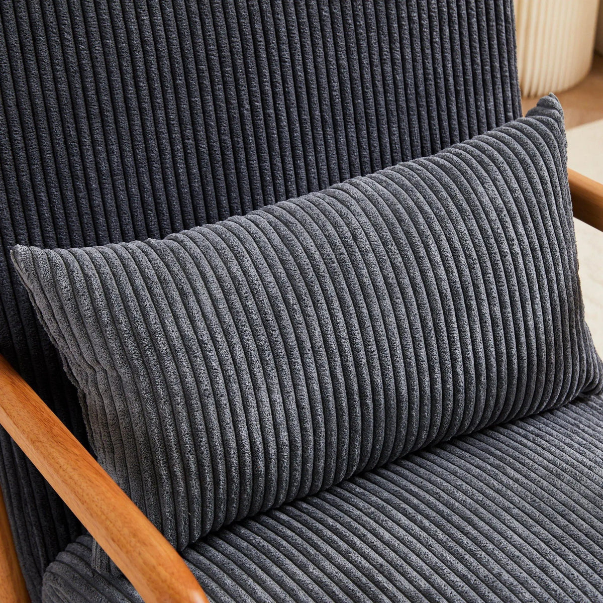 Upholstered Accent Arm Chair | Rubberwood Frame | Removable Pillow | Natural Texture