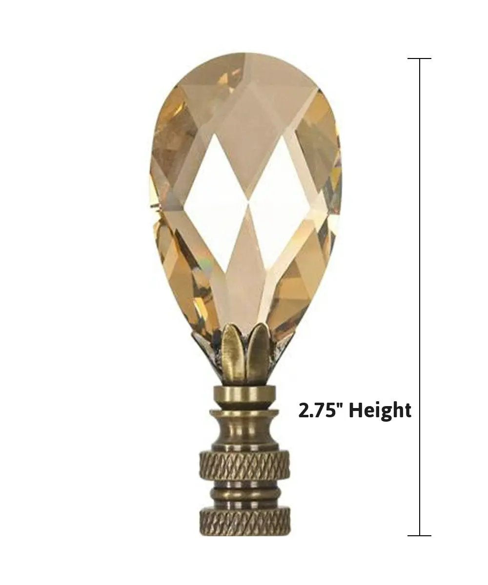 Lamp Finial | Antique Brass | Champagne Crystal | 2.85 Inch Height