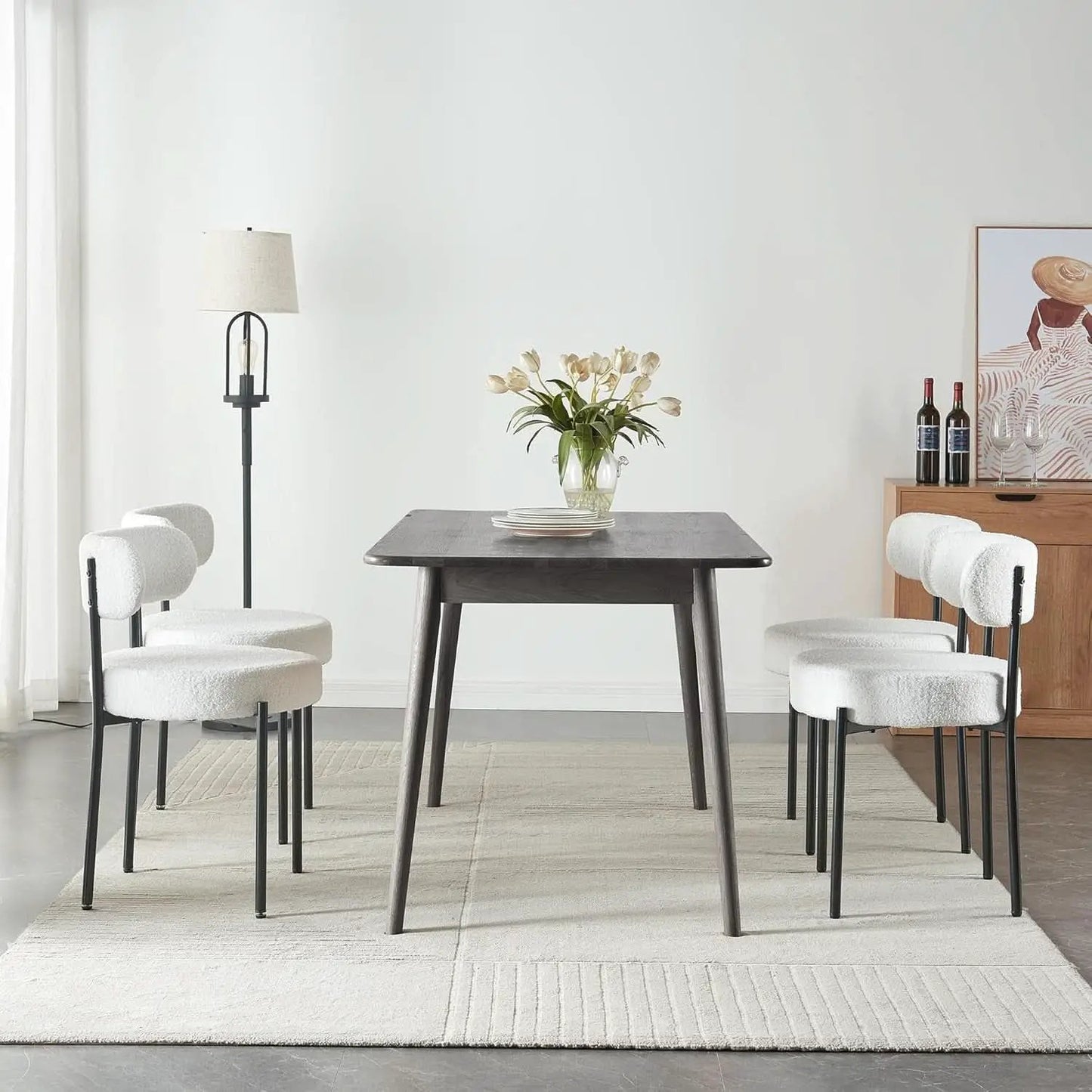 White Boucle Dining Chairs Set Of 2 For Dining Room from PriceLows™