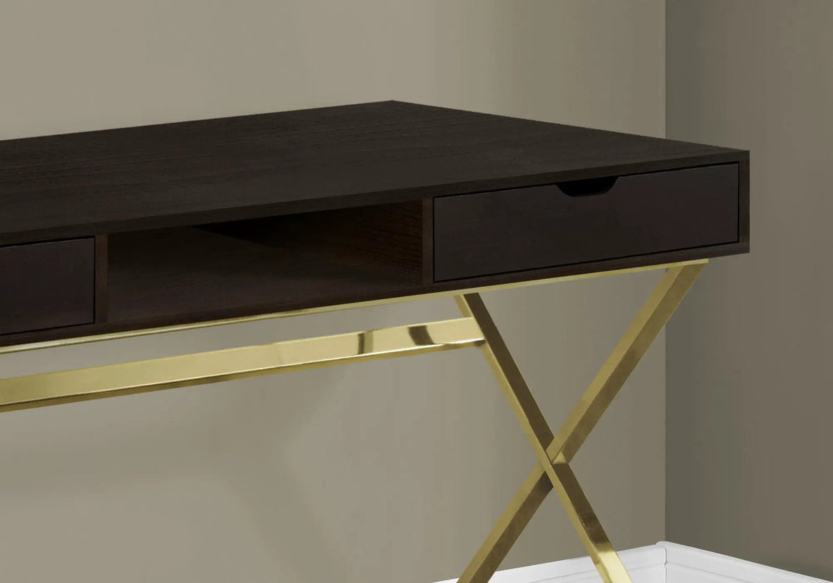 Espresso Computer Desk | Laptop Desk | Thick Wood-Look Tabletop | Storage Drawers
