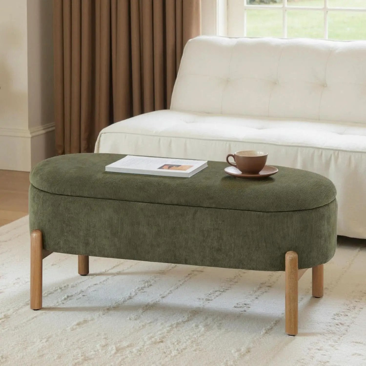 Green Oversized Storage Solution Bench Ottoman Bedroom from PriceLows™