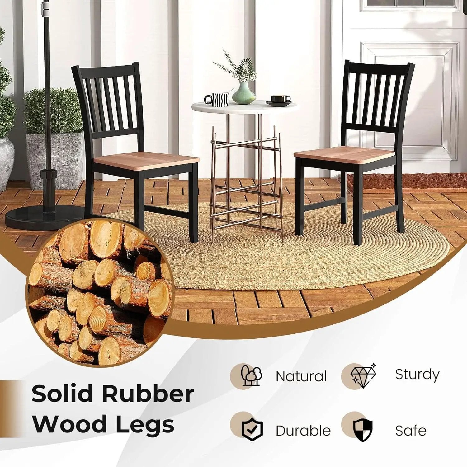 Wooden Dining Chairs Set of Four Black Farmhouse Armless from PriceLows™