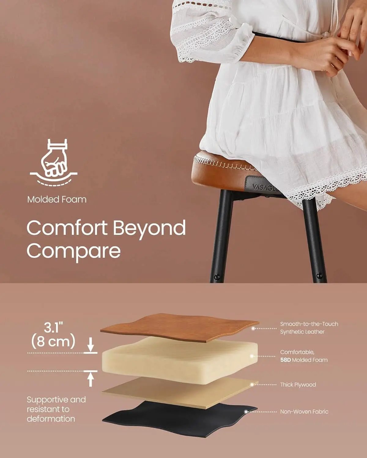 EKHO Backless Counter Height Bar Stools Set Of 2 24.8 Inch Tall Caramel Brown from PriceLows™