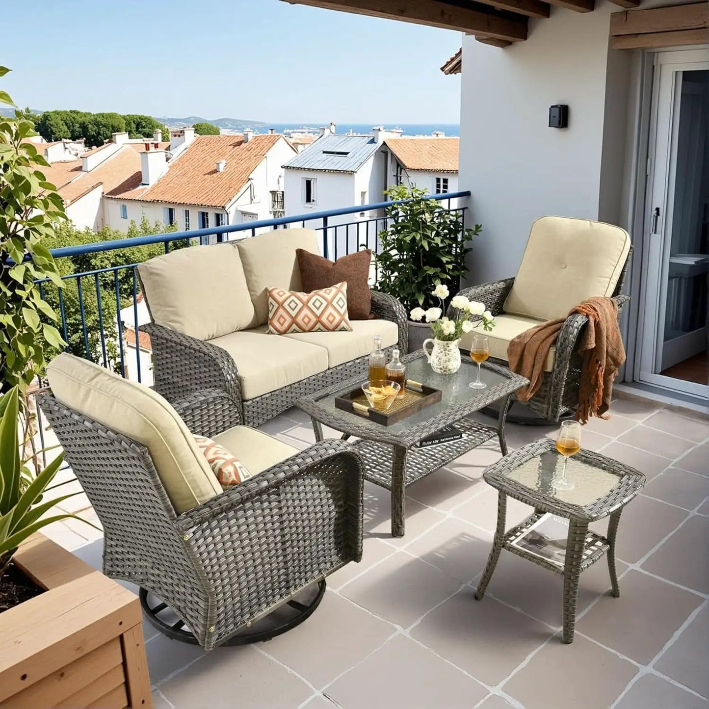Beige All Weather Wicker Patio Furniture Conversation Set from PriceLows™