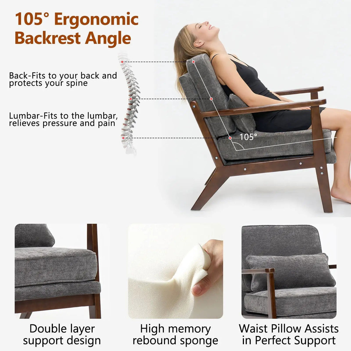 Living Room Chair | Lumbar Pillow | Mid Century Modern | Fabric