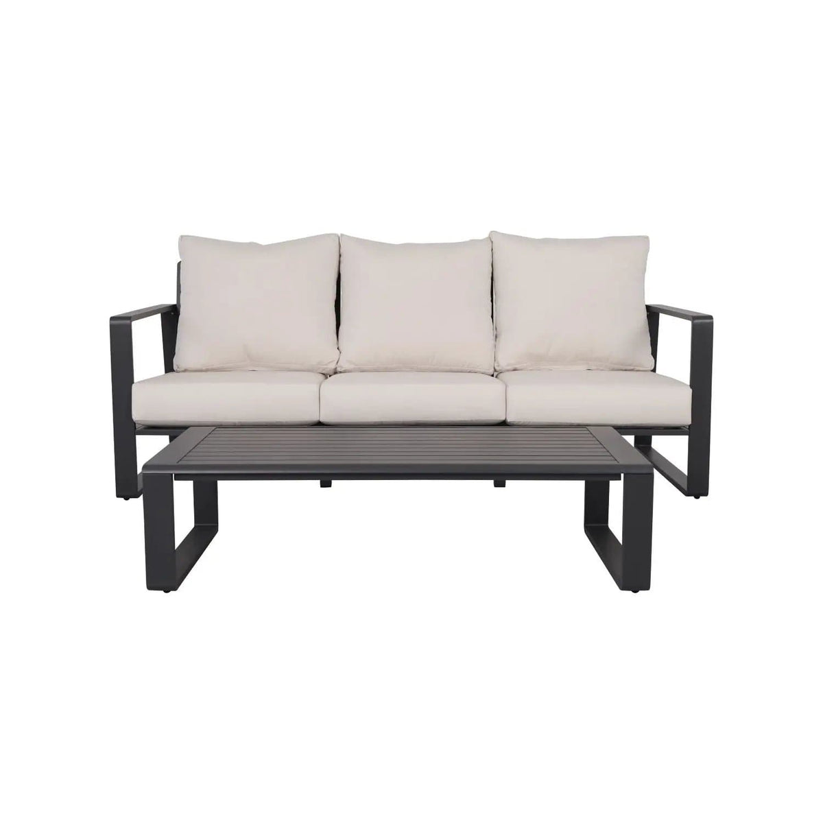 3 Person Sofa With Rectangular Coffee Table, Cushions Tino Tino - 2 Piece Outdoor Set | 77.56 x 35.04 x 31.1 in | Aluminum | Beige