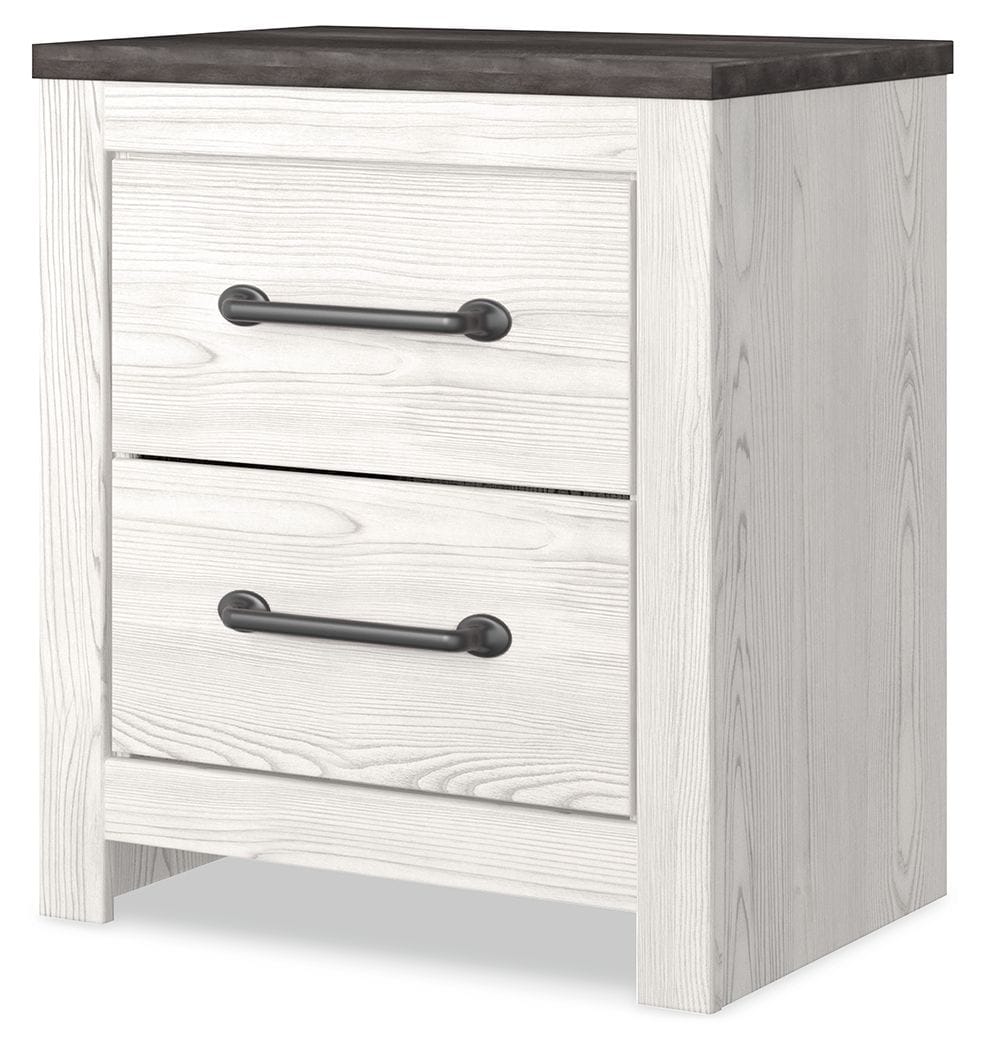Gerridan Two Drawer Night Stand Accent Nightstand | 21.69 x 15.59 x 24.72 in | Engineered Wood & Linen | White / Gray