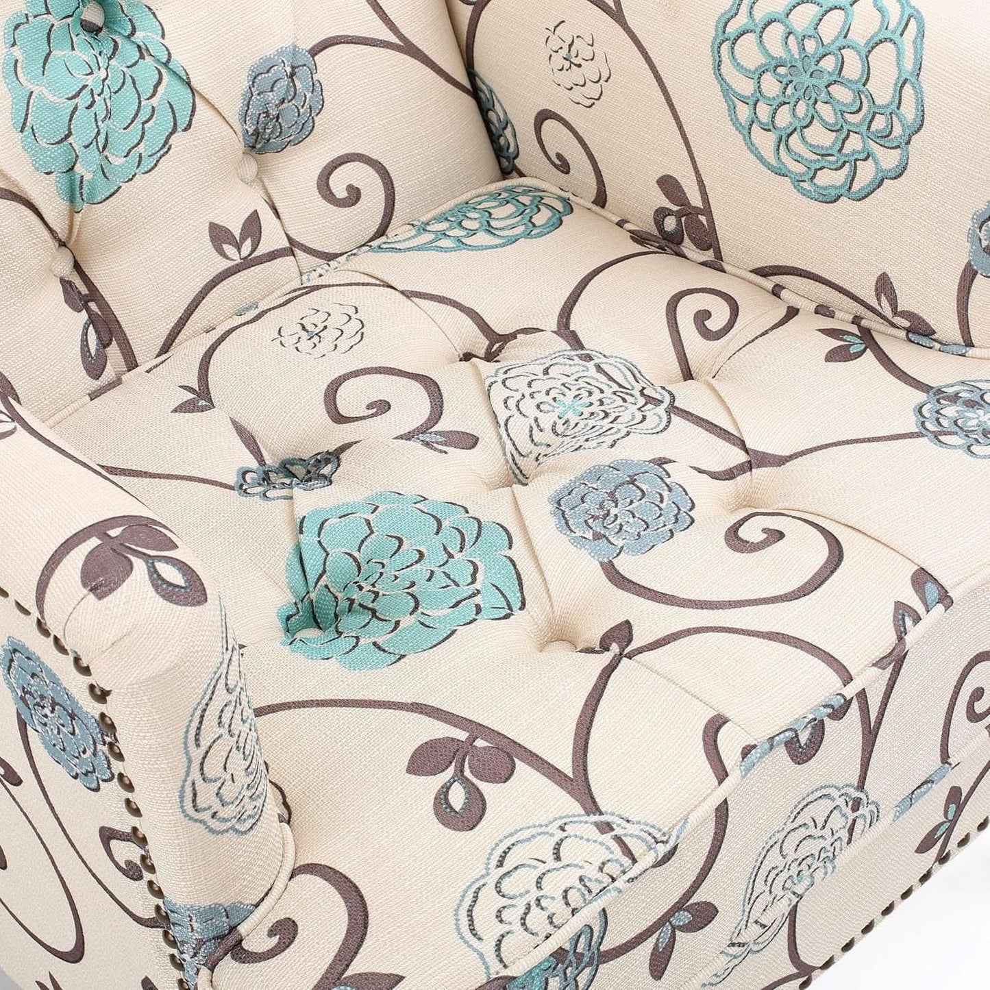 Floral Tufted Club Chair In White And Blue Polyester from PriceLows™