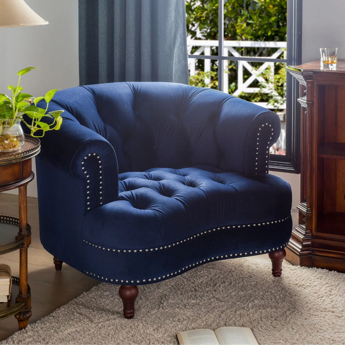 La Rosa Accent Chair | Victorian Tufted Style | Woven Fabric Upholstery | Durable Construction