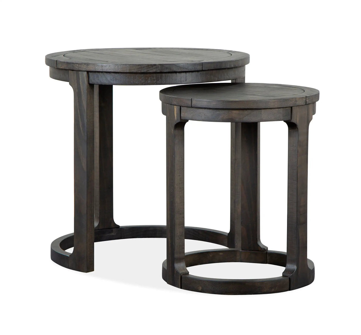 Boswell Round Nesting Tables | Set Of 2 | Peppercorn Finish | Pine Veneer And Solids