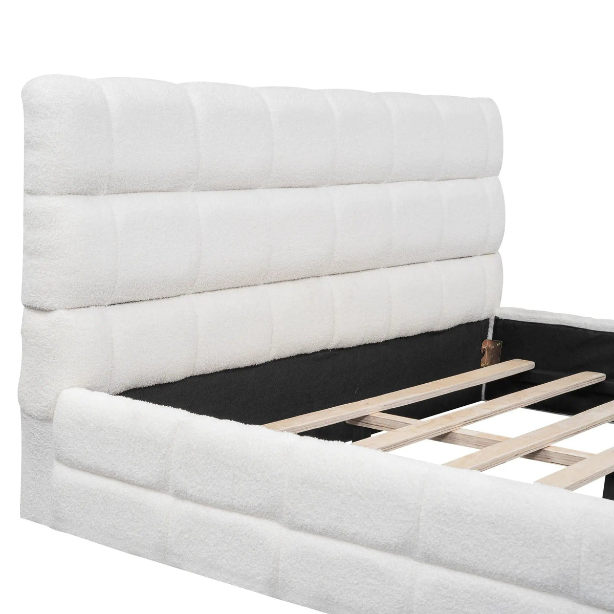 Upholstered Platform Bed With Headboard | 3 Pieces | Pine Wood & Metal | Bedroom
