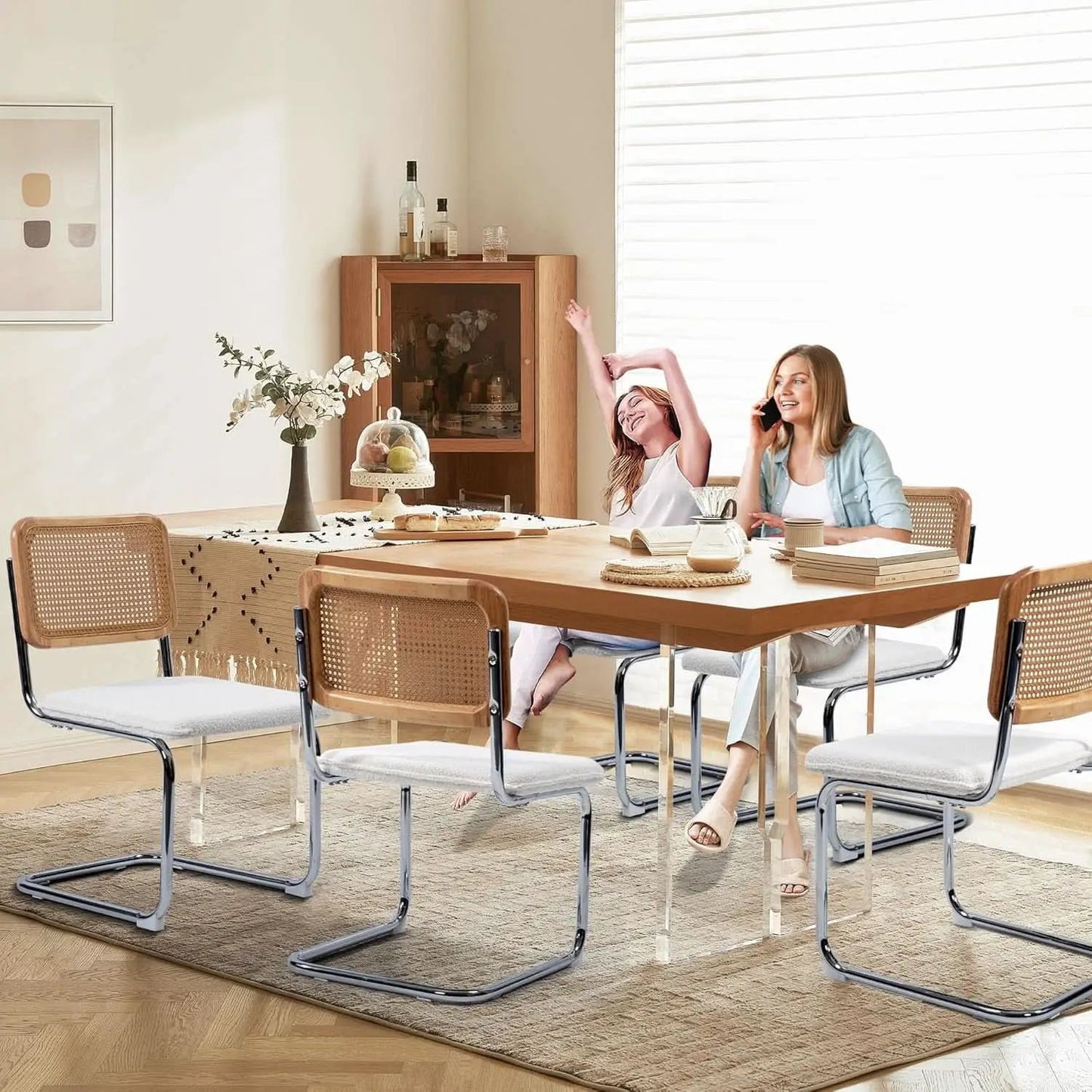 Modern Cesca Cane Dining Chairs With White Boucle Seat from PriceLows™