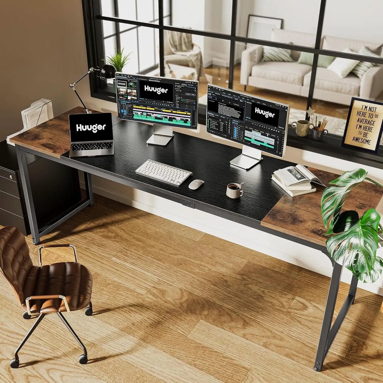 80 Inch Rustic Brown And Black Gaming Desk With Storage from PriceLows™