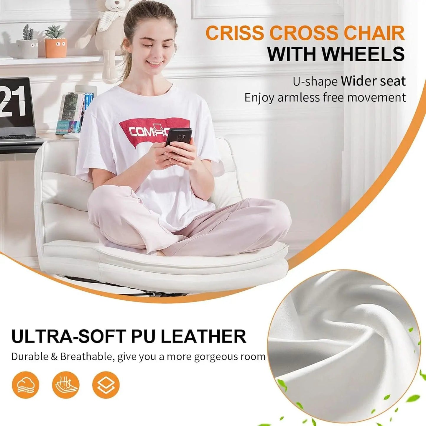 Criss Cross Office Chair Beige With Wheels For Home Office from PriceLows™