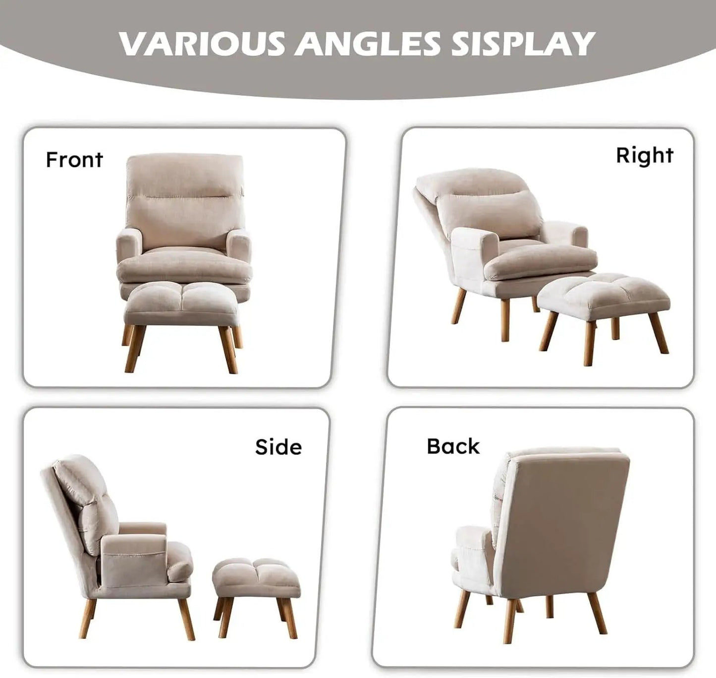 Beige Accent Chair With Ottoman Adjustable Backrest from PriceLows™