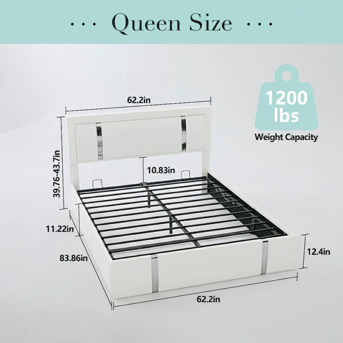 Upholstered Platform Bed Frame | Adjustable LED Headboard | Hydraulic Lift