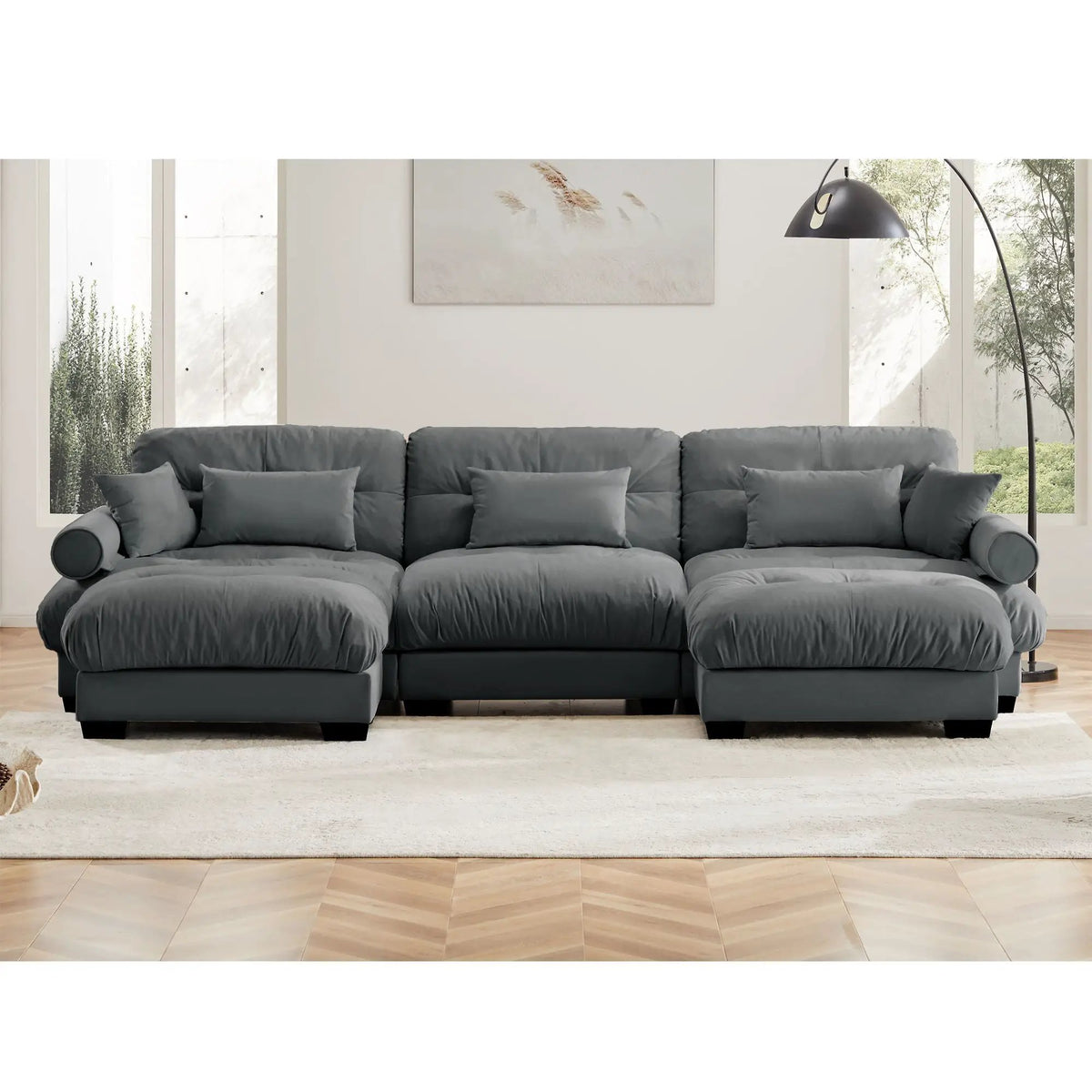 Modular Sectional Sofa | Deep Comfort Cushions | Vintage Fabric Ottoman