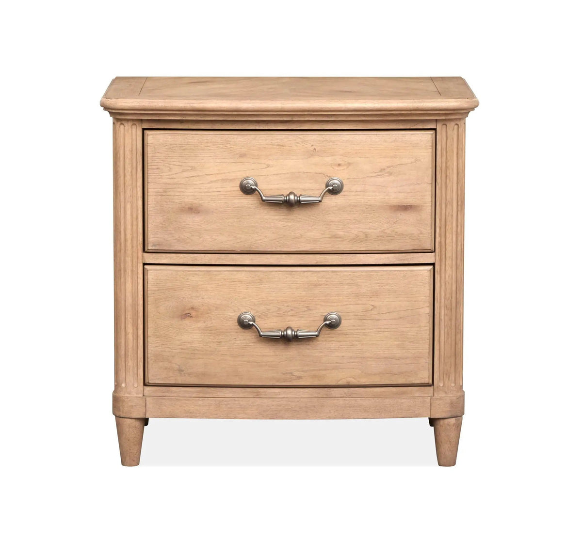 Harmony Heights Drawer Nightstand Nightstands w/ Charging Station | 18 x 28 x 28 in | Oak Veneer & Faux Leather | Belgium Wheat