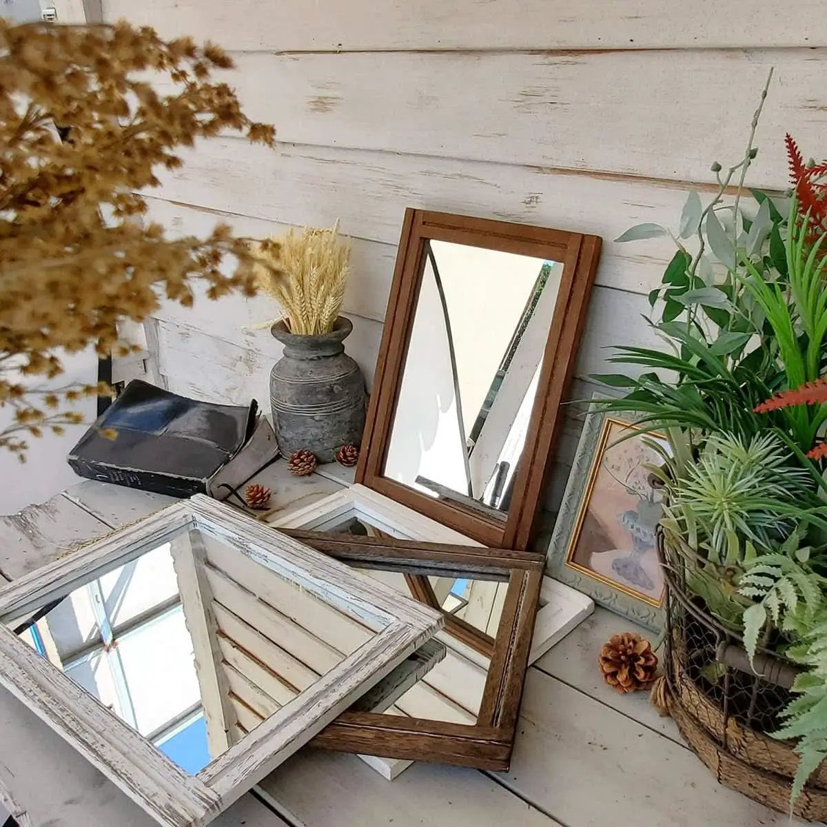 Wall Mirror Wood Framed Rustic Rectangle Small Decorative from PriceLows™