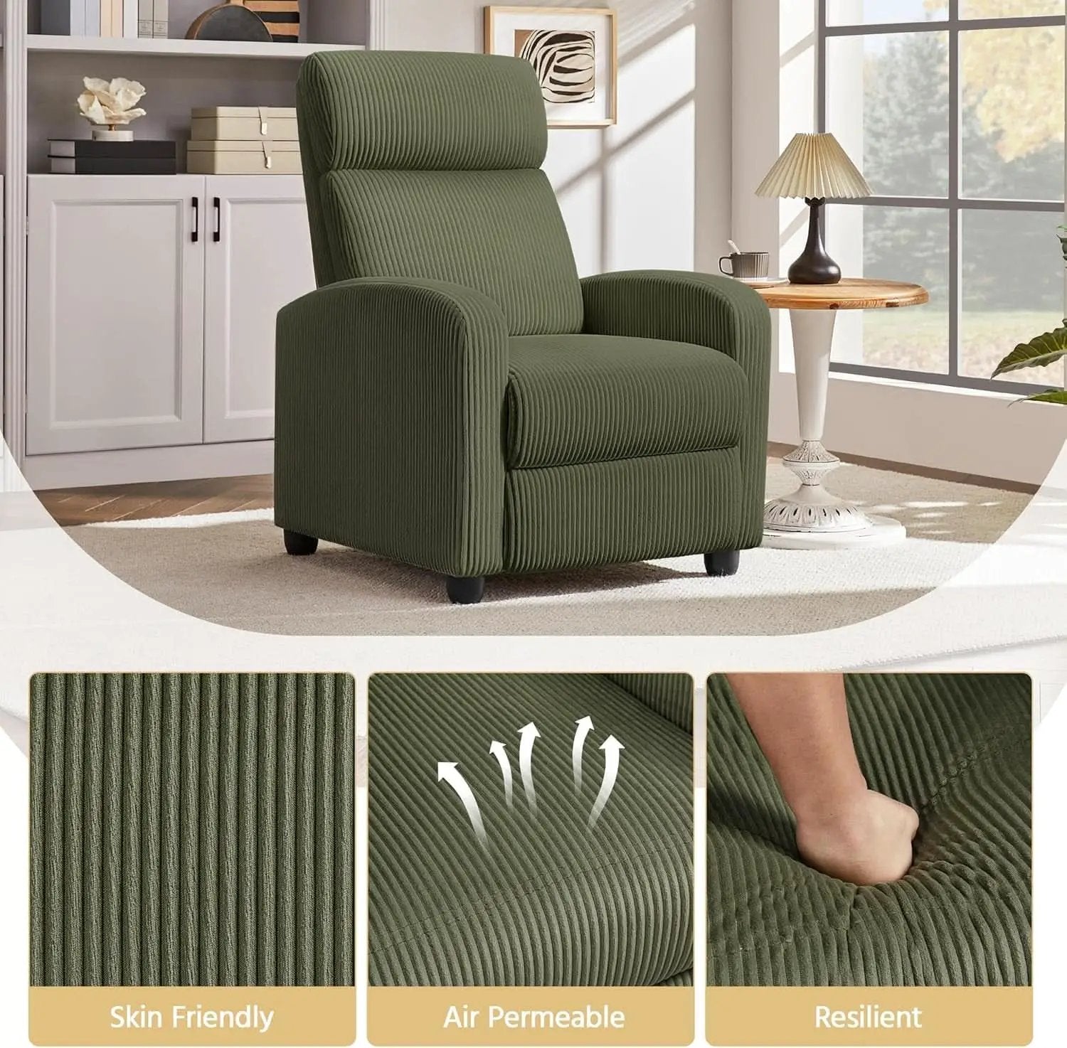 Dark Green Corduroy Adjustable Recliner Chair For Living Room from PriceLows™