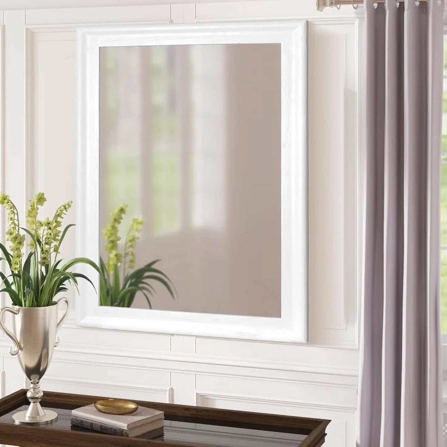 White Wood Wall Mirror 30 X 40 Inch Rectangle Rustic Vanity Mirror from PriceLows™