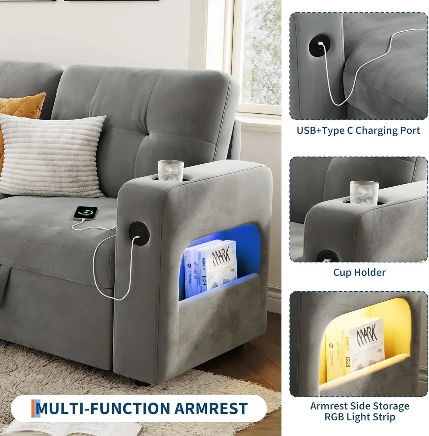 84Inch LShaped Sleeper Sofa Integrated Storage System from PriceLows™