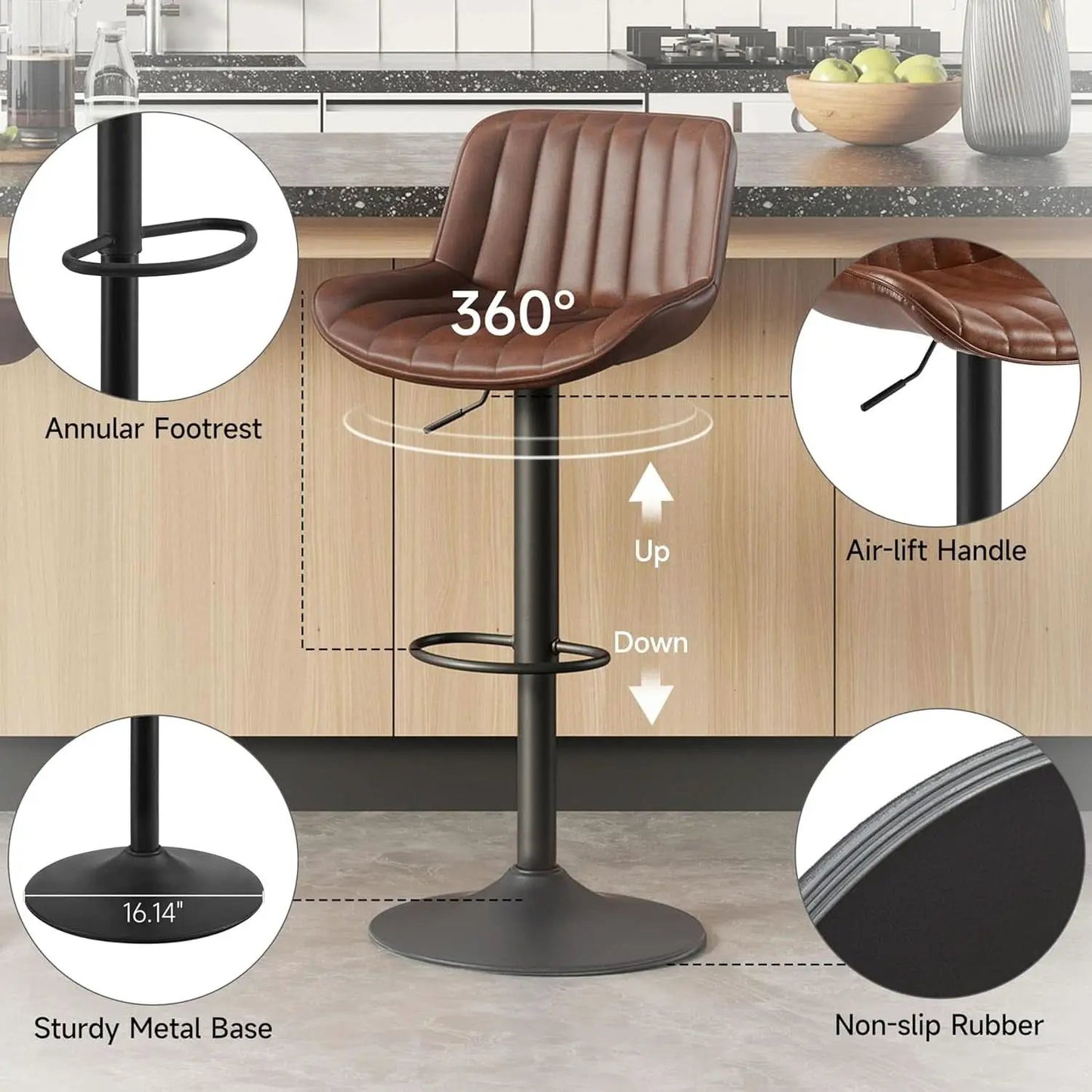Mid Century Modern Adjustable Height Swivel Bar Stools from PriceLows™