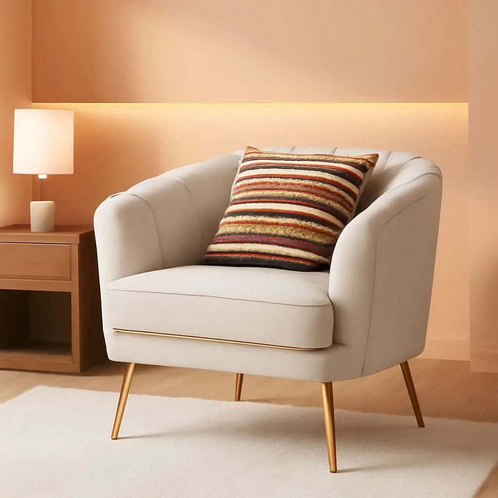 Modern Beige Velvet Accent Chair With Gold Metal Legs from PriceLows™