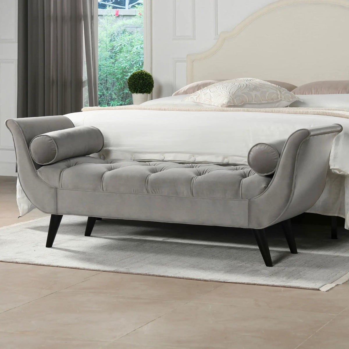 Alma Tufted Flared Arm Entryway Bench | 3 Pieces | Solid Wood | Home