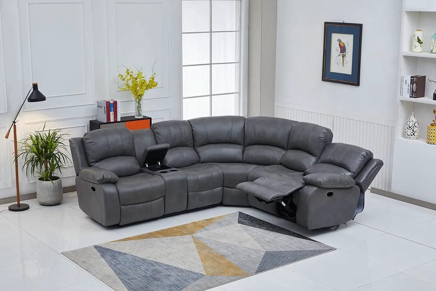 Bonded Leather Sectional Sofa Grey Power Reclining from PriceLows™