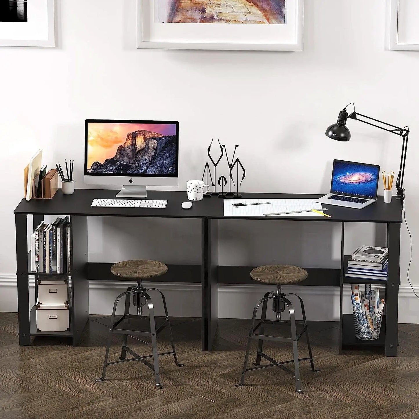 Espresso Finish Home Office Desk With Open Shelves from PriceLows™