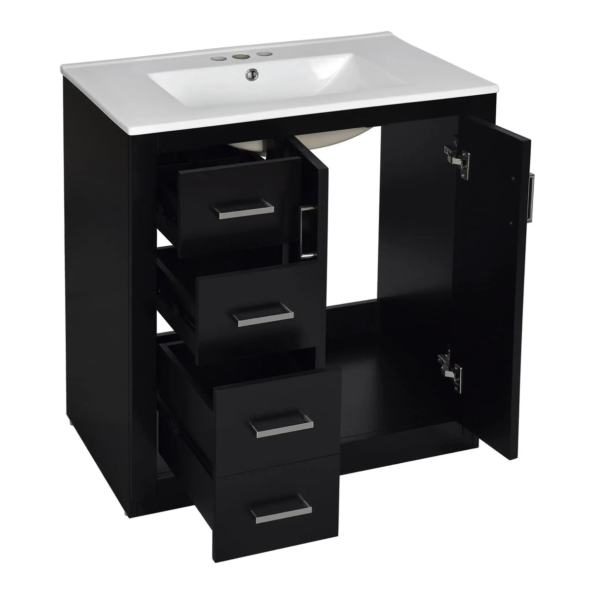 30 Inch Bathroom Vanity | 3 Drawers Soft Close | Solid Wood Ceramic Combo